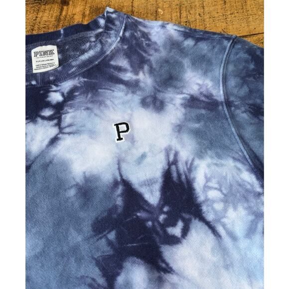 Womens Victoria's Secret PINK Blue White Cropped Style Long Sleeve Sweatshirt S - Picture 4 of 9